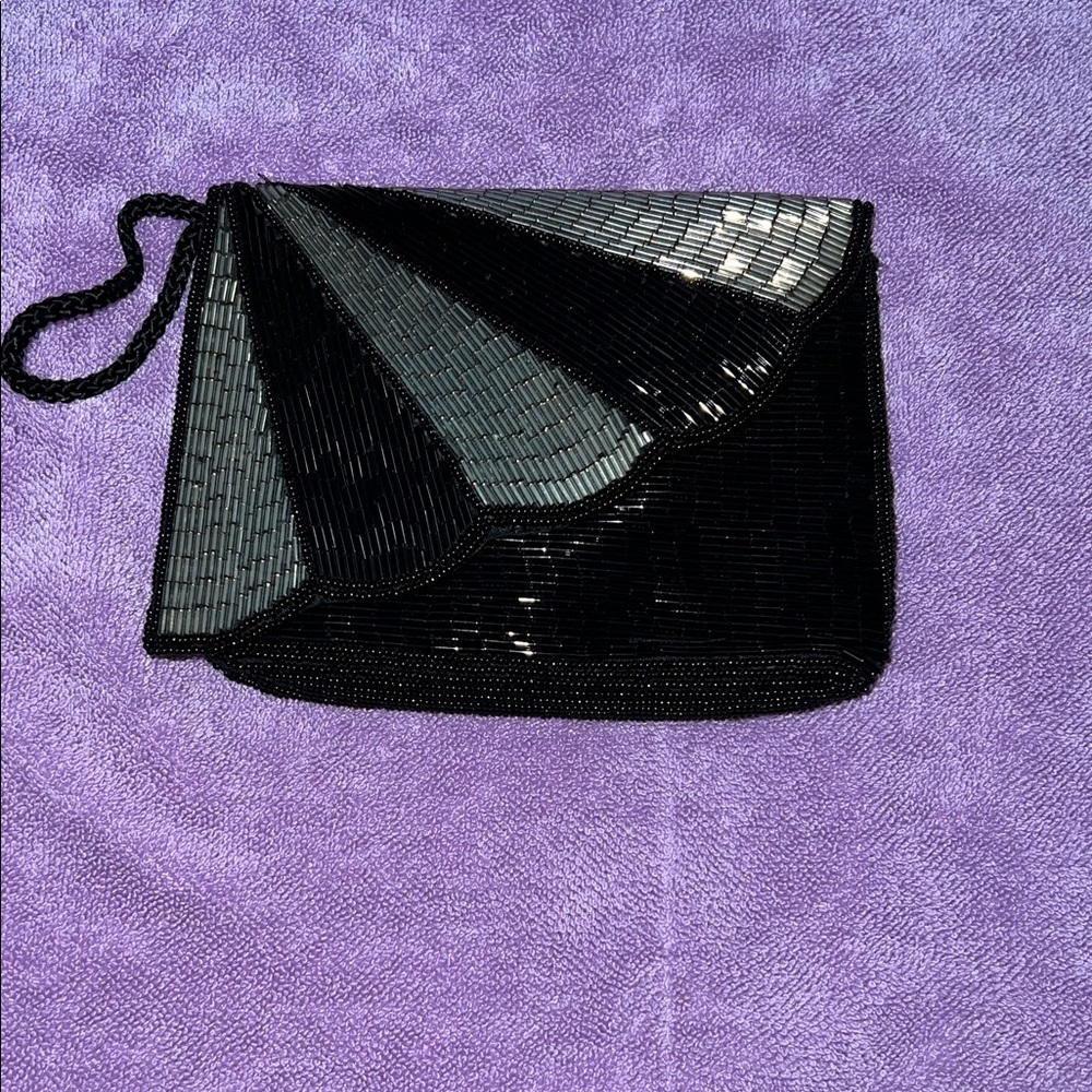 Elegant Black Beaded Clutch